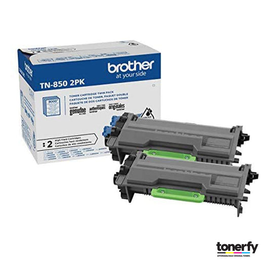 Brother Genuine TN850 2-Pack High Yield Black Toner Cartridge with Approximately 8,000 Page Yield/Cartridge