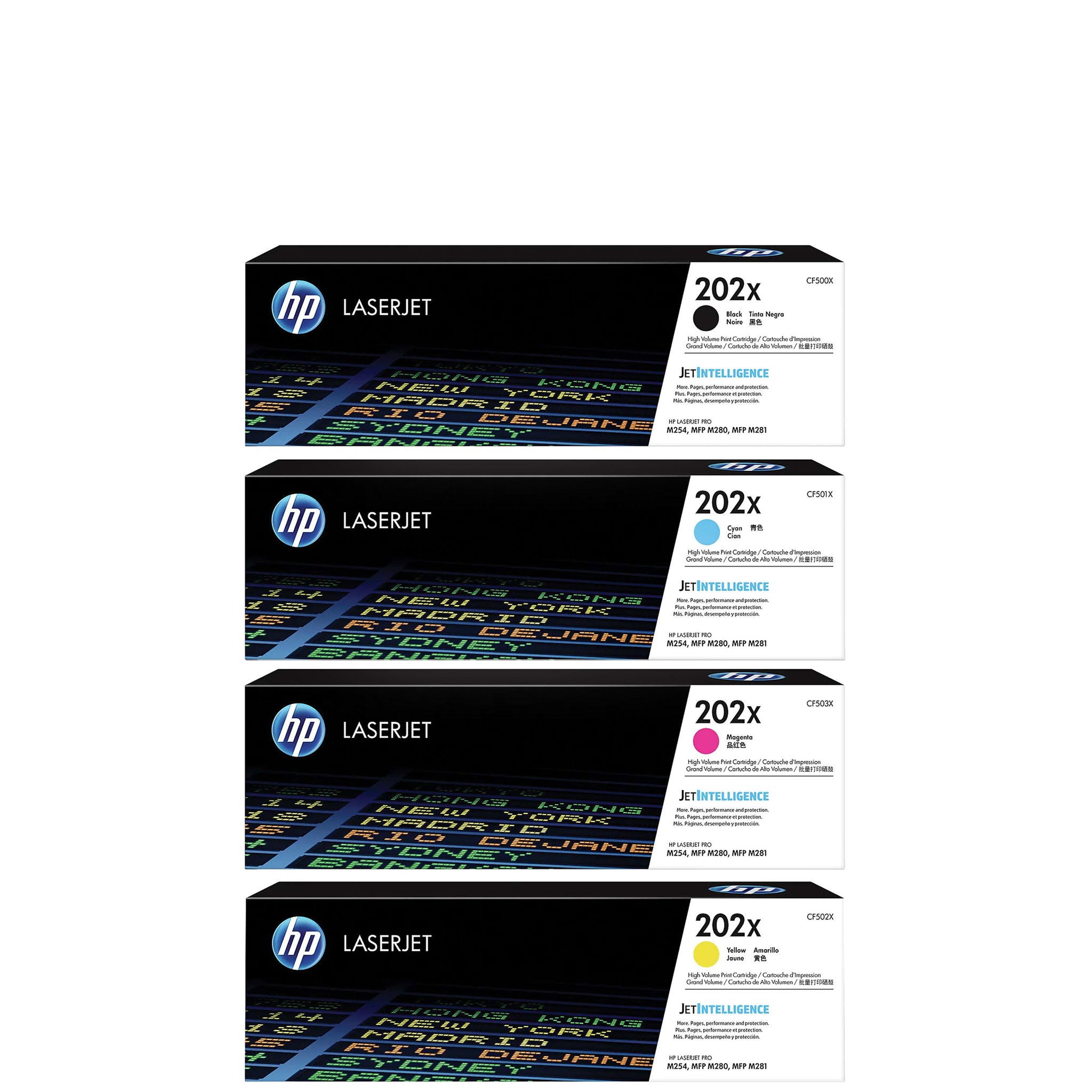 Genuine HP 202X SET CF500X, CF501X, CF502X, CF503X, Black Cyan Magenta Yellow LaserJet Toner Cartridges