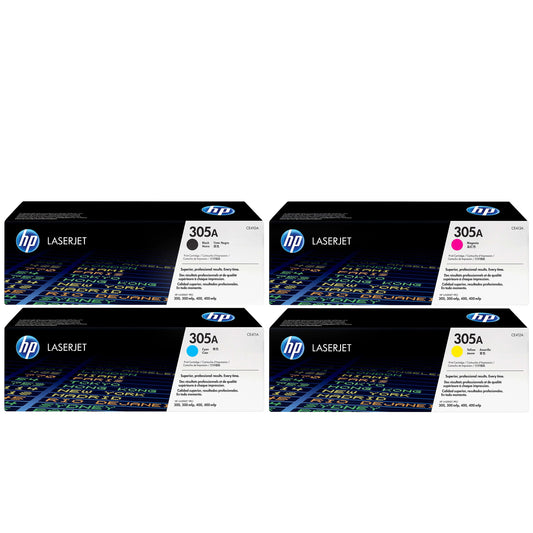 Original HP 305A Set CE410A, CE411A, CE412A, CE413A, Black Cyan Magenta Yellow Toner Cartridges