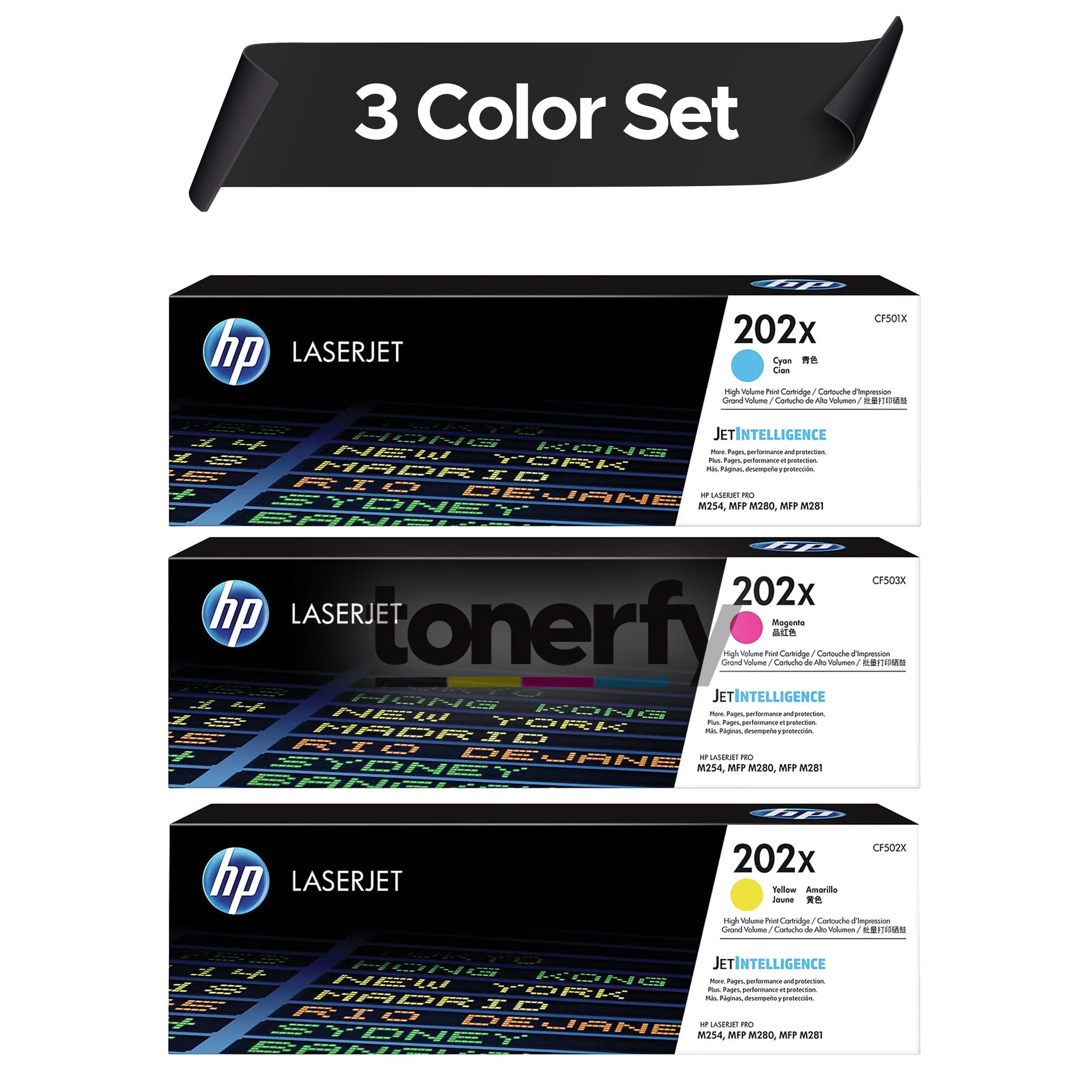 Genuine HP 202X 3 Color SET CF501X, CF502X, CF503X, Cyan Magenta Yellow LaserJet Toner Cartridges