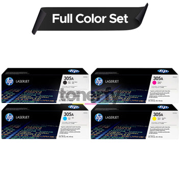 Original HP 305A Set CE410A, CE411A, CE412A, CE413A, Black Cyan Magenta Yellow Toner Cartridges
