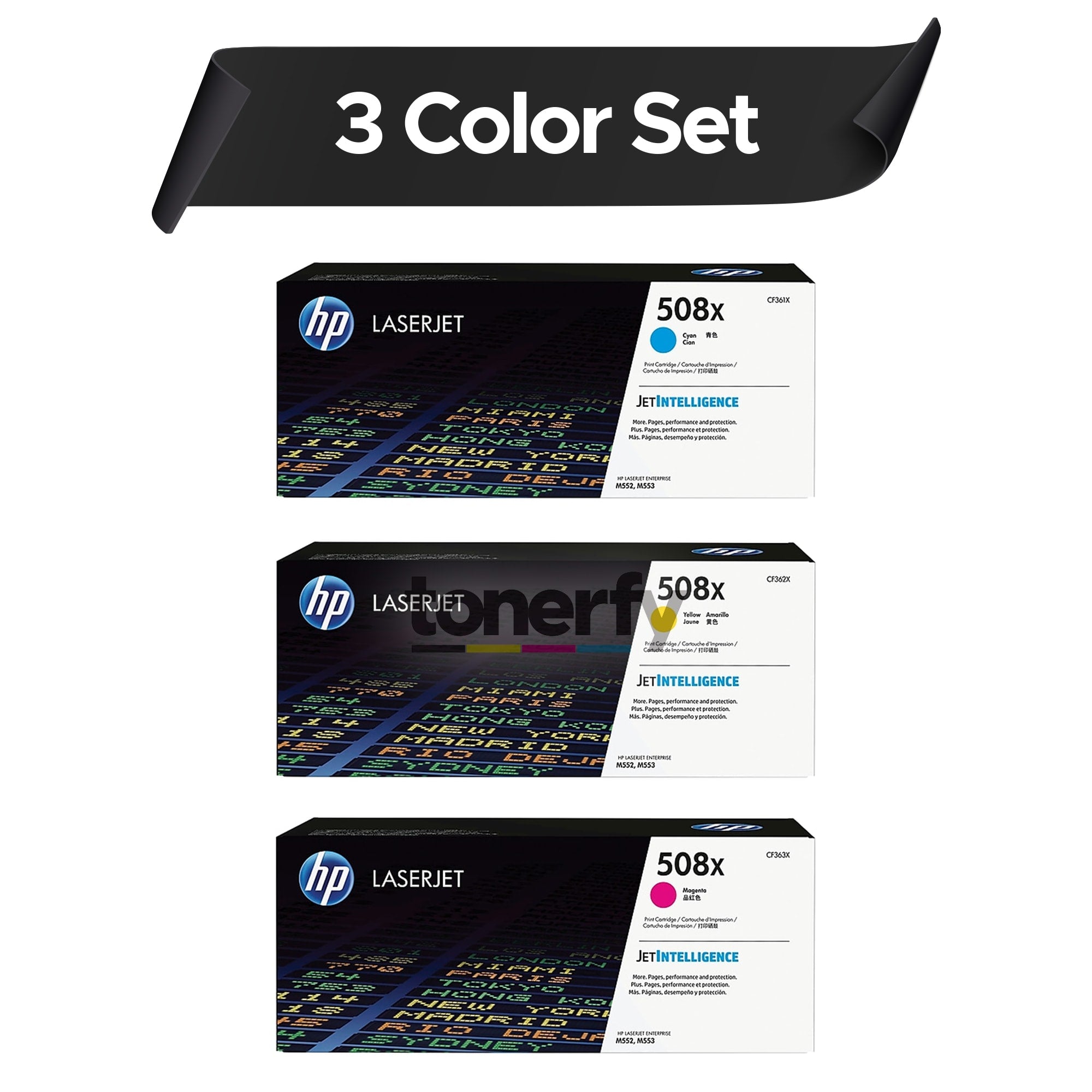 Genuine HP 508X "3 Color Set" CF361X CF362X CF363X | Original HP Toner Cartridges - Cyan, Yellow, Magenta