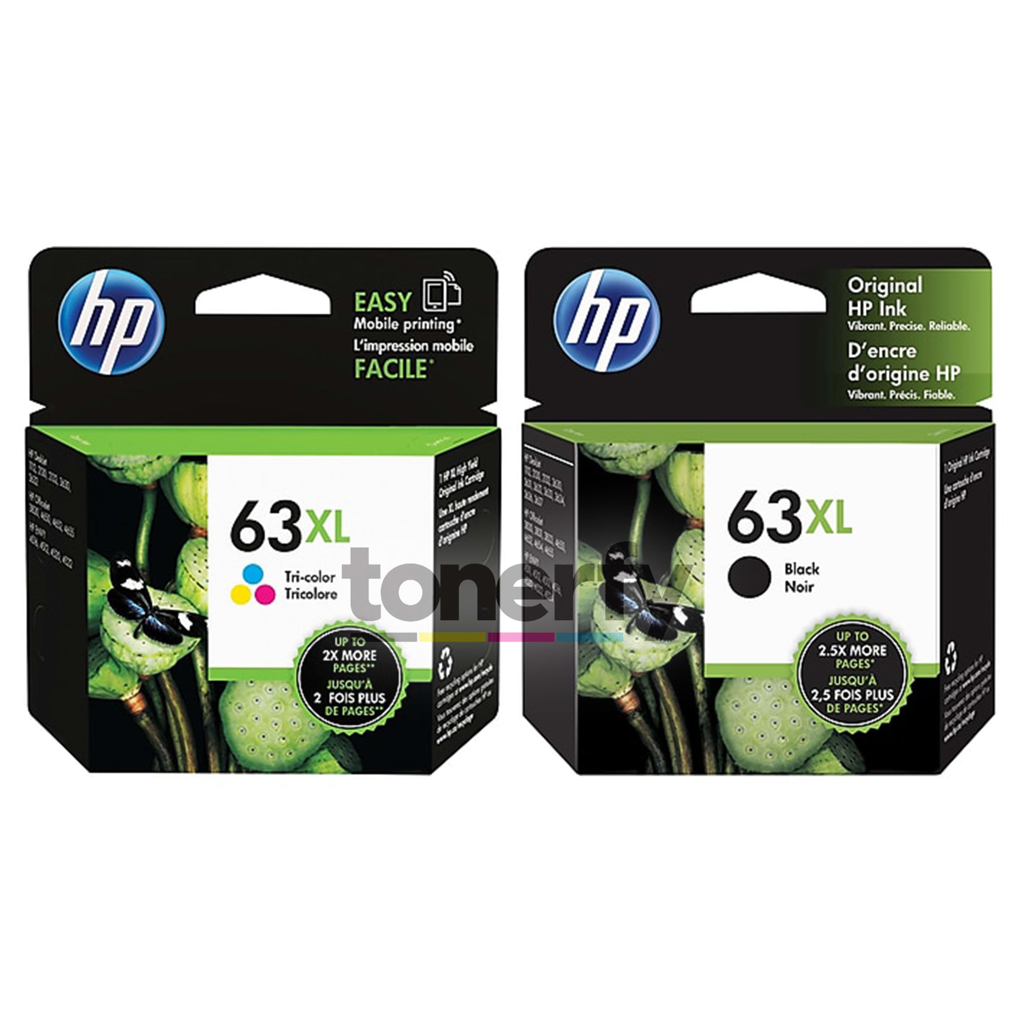 HP 63XL Black/Tri-Color High Yield Ink Cartridge, 2/Pack