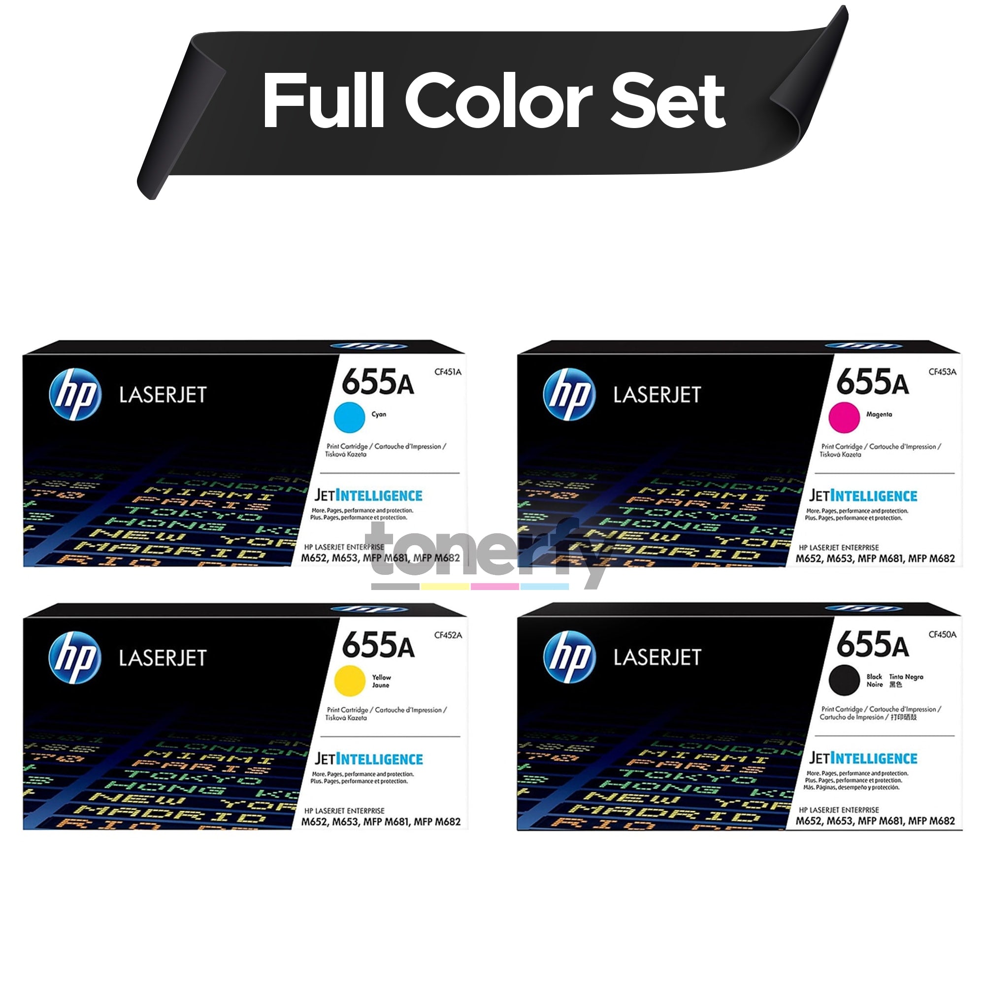 HP 655A Black/Cyan/Magenta/Yellow Standard Yield Toner Cartridge, 4/Pack