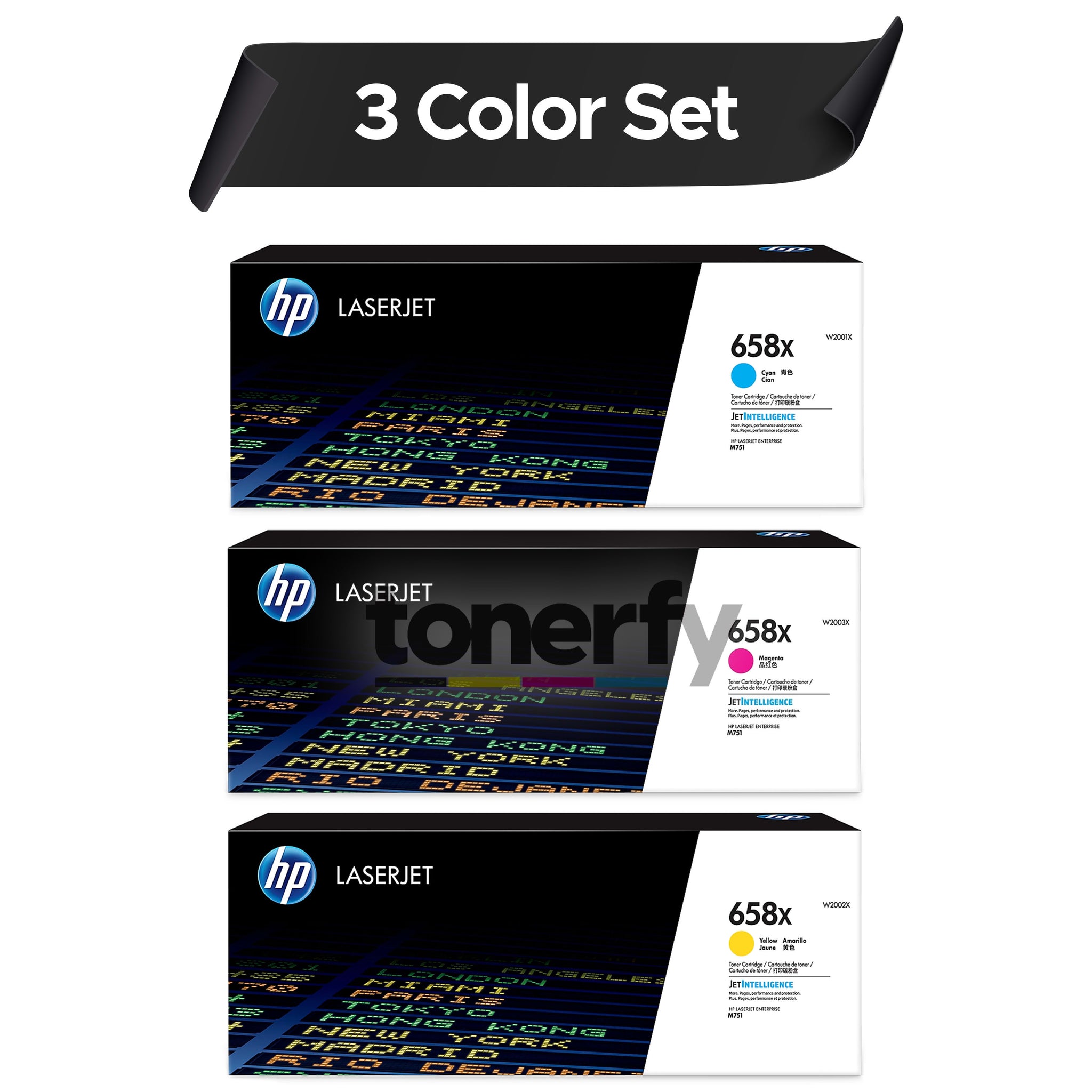 Genuine HP 658X  3 Color SET,  W2001X, W2002X, W2003X, High-Yield Cyan Magenta Yellow LaserJet Toner Cartridges