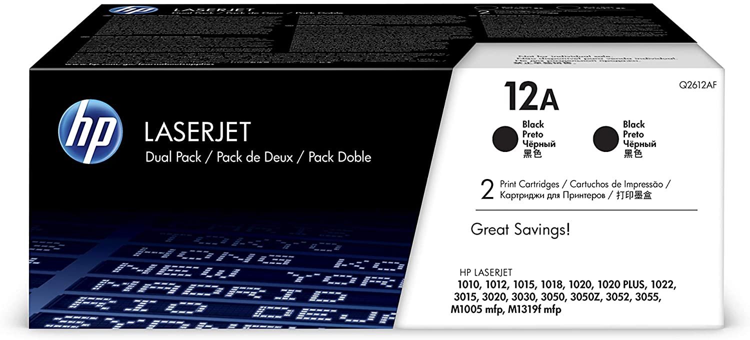 Genuine HP "2/Pack" 12A Black Standard Yield Toner Cartridge, (Q2612D)