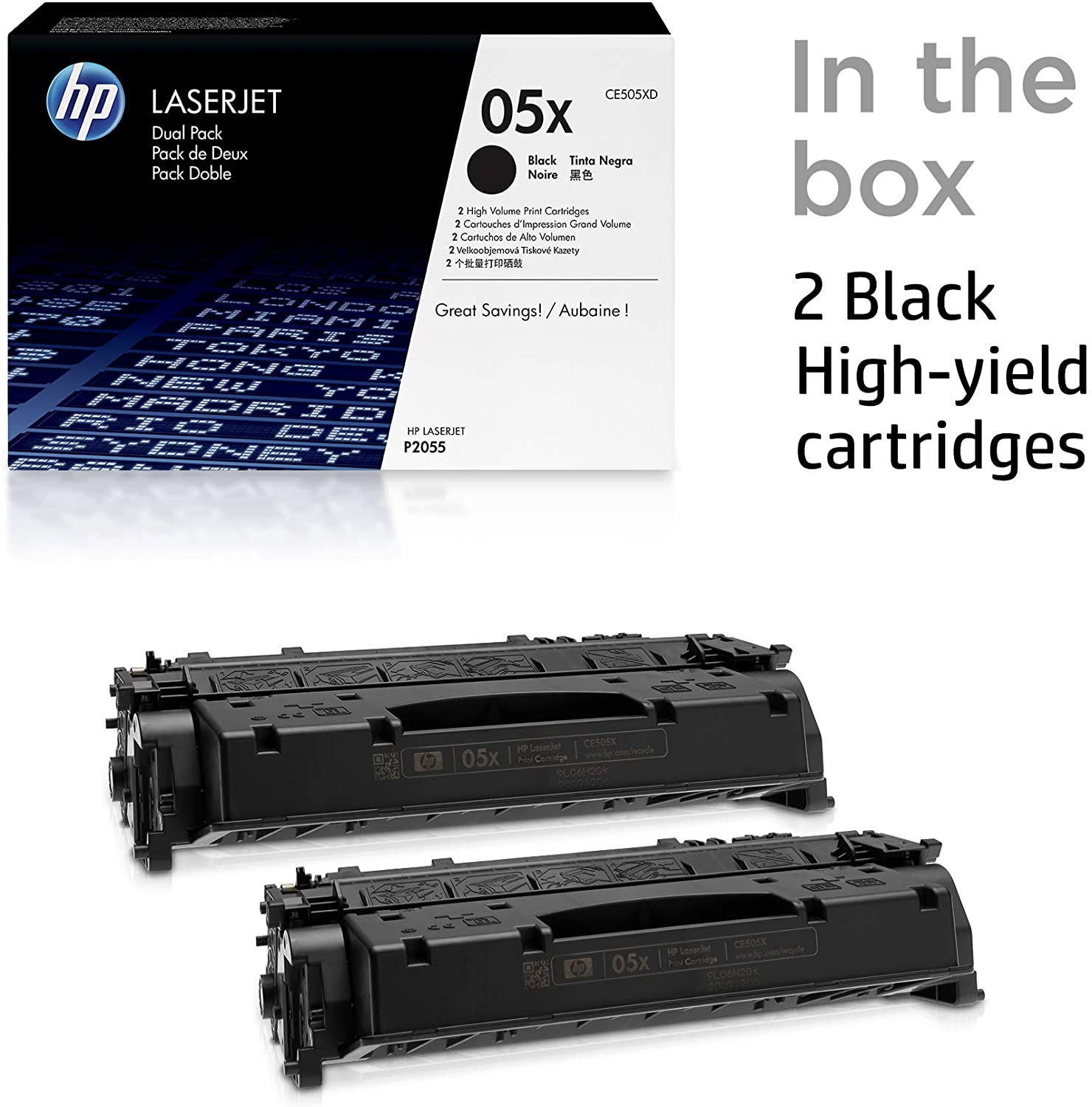 Genuine HP 2/Pack 05X Black Toner Cartridges, High Yield,  (CE505XD)
