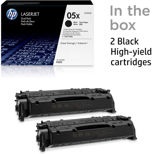 Genuine HP 2/Pack 05X Black Toner Cartridges, High Yield,  (CE505XD)