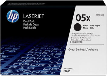 Genuine HP 2/Pack 05X Black Toner Cartridges, High Yield,  (CE505XD)