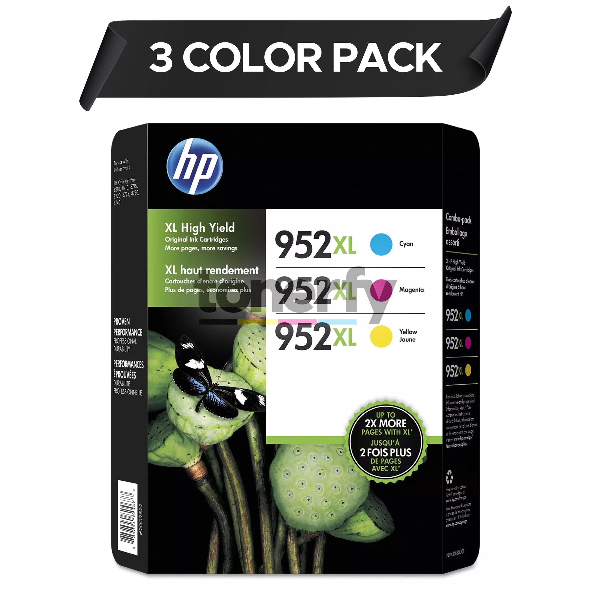 Original HP 952XL Cyan, Magenta, Yellow, High Yield Ink Cartridges, 3/Pack