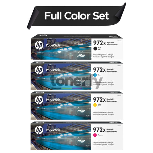 HP 972X High Yield Original PageWide Cartridge 4-Color Set- F6T84AN, L0R98AN, L0S01AN, L0S04AN