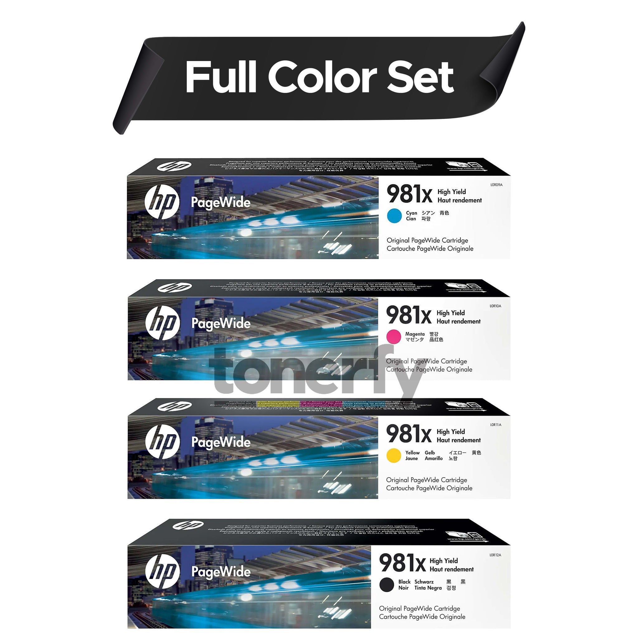 HP 981X Original PageWide Cartridge 4-Color Set, HP L0R12A, L0R09A, L0R10A, L0R11A