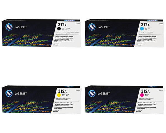 Genuine HP 312X 312A SET CF380X CF381A CF382A CF383A (CF440AM) Black, Cyan, Magenta, Yellow, LaserJet Toner Cartridges