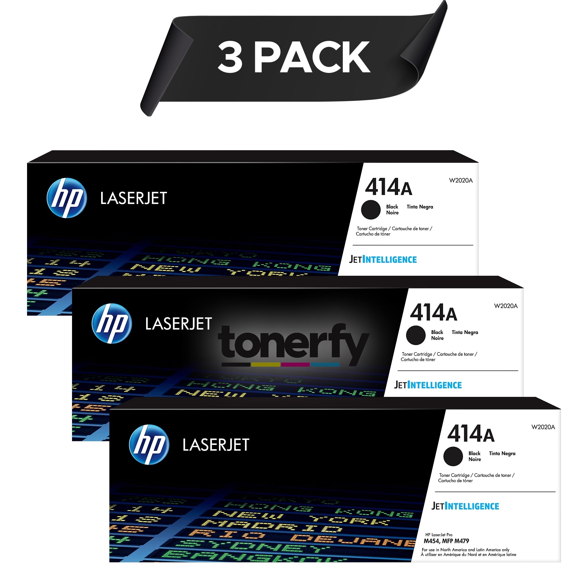 Genuine HP 414A "3 Pack" W2020A | Toner Cartridge | Black