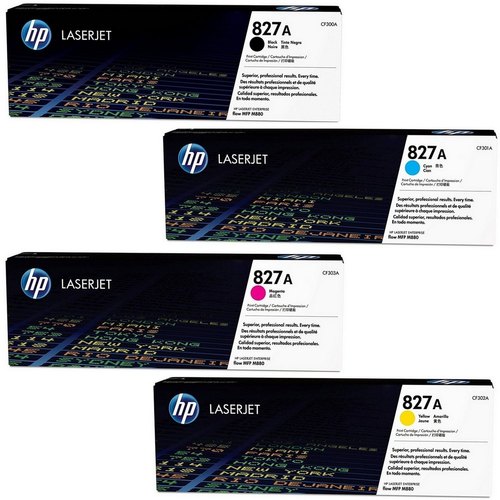 Original HP 827A SET CF300A, CF301A, CF302A, CF303A, Black Cyan Magenta Yellow LaserJet Toner Cartridges